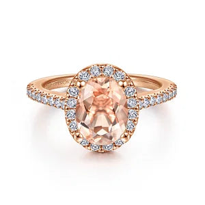 14K Rose Gold Morganite and Diamond Halo Engagement Ring