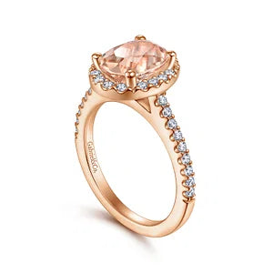 14K Rose Gold Morganite and Diamond Halo Engagement Ring