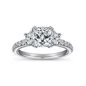 14K White Gold Cushion Cut Three Stone Diamond Engagement Ring-ALOISE