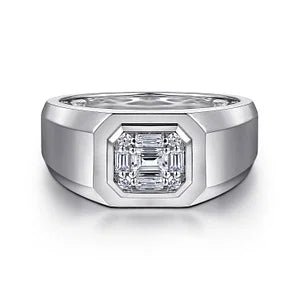 14K White Gold Diamond Mens Engagement Ring in Sand Blast Finish