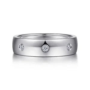 14K White Gold Diamond Mens Wedding Ring in High Polished Finish