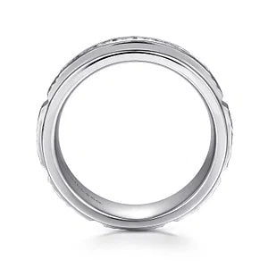 14K White Gold Diamond Mens Wedding Ring in Sand Blast Finish