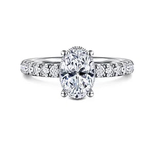 14K White Gold Hidden Halo Oval Diamond Engagement Ring-ALINA