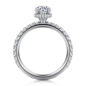 14K White Gold Hidden Halo Oval Diamond Engagement Ring-ALINA