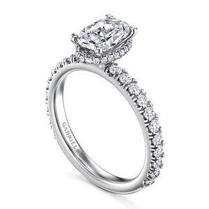 14K White Gold Hidden Halo Oval Diamond Engagement Ring-ALINA