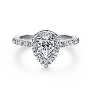 14K White Gold Pear Shape Halo Diamond Engagement Ring