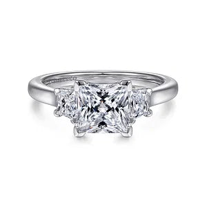 14K White Gold Princess Cut Three Stone Diamond Engagement Ring