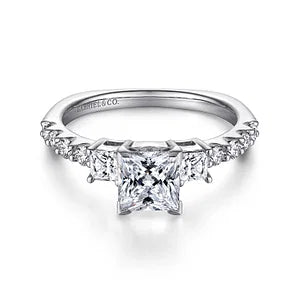 14K White Gold Princess Cut Three Stone Diamond Engagement Ring-EMERSON