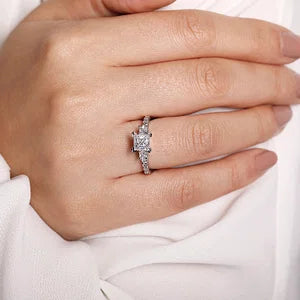 14K White Gold Princess Cut Three Stone Diamond Engagement Ring-EMERSON