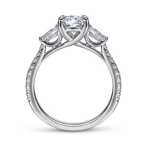 14K White Gold Round 3 Stone Diamond Channel Set Engagement Ring
