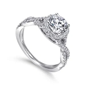 14K White Gold Round Halo Diamond Engagement Ring- Marissa