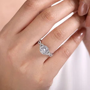 14K White Gold Round Halo Diamond Engagement Ring- Marissa
