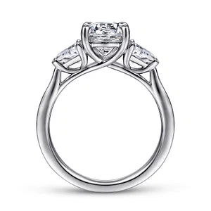 14K White Gold Round Three Stone Diamond Engagement Ring-MALONEY