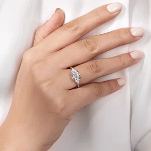 14K White Gold Round Three Stone Diamond Engagement Ring-MALONEY