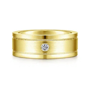 14K Yellow Gold Diamond Mens Wedding Ring in Satin Finish