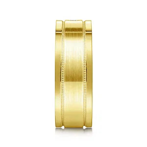 14K Yellow Gold Diamond Mens Wedding Ring in Satin Finish