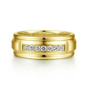 14K Yellow Gold Diamond Mens Wedding Ring in Satin Finish