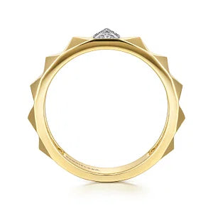 14K Yellow Gold Pyramid Band with Pave Diamond Station
