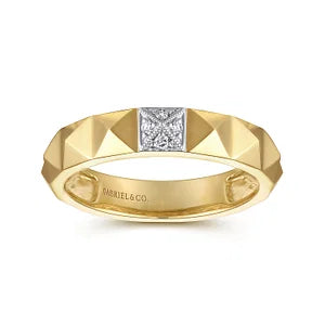 14K Yellow Gold Pyramid Band with Pave Diamond Station