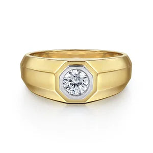 14K Yellow-White Gold Diamond Mens Engagement Ring in Sand Blast Finish