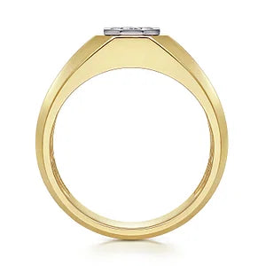 14K Yellow-White Gold Diamond Mens Engagement Ring in Sand Blast Finish