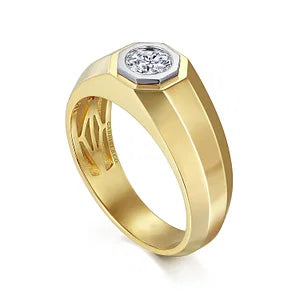14K Yellow-White Gold Diamond Mens Engagement Ring in Sand Blast Finish