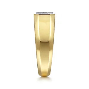 14K Yellow-White Gold Diamond Mens Engagement Ring in Sand Blast Finish