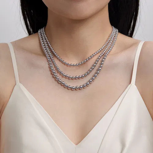 STERLING SILVER BUJUKAN BEADS 3 LAYERED NECKLACE NK by Gabriel &amp; Co.