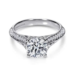 Vintage Inspired 14K White Gold Round Split Shank Diamond Engagement Ring