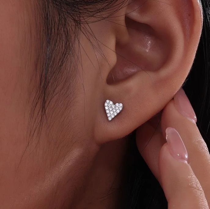 Pave Heart Stud Earrings