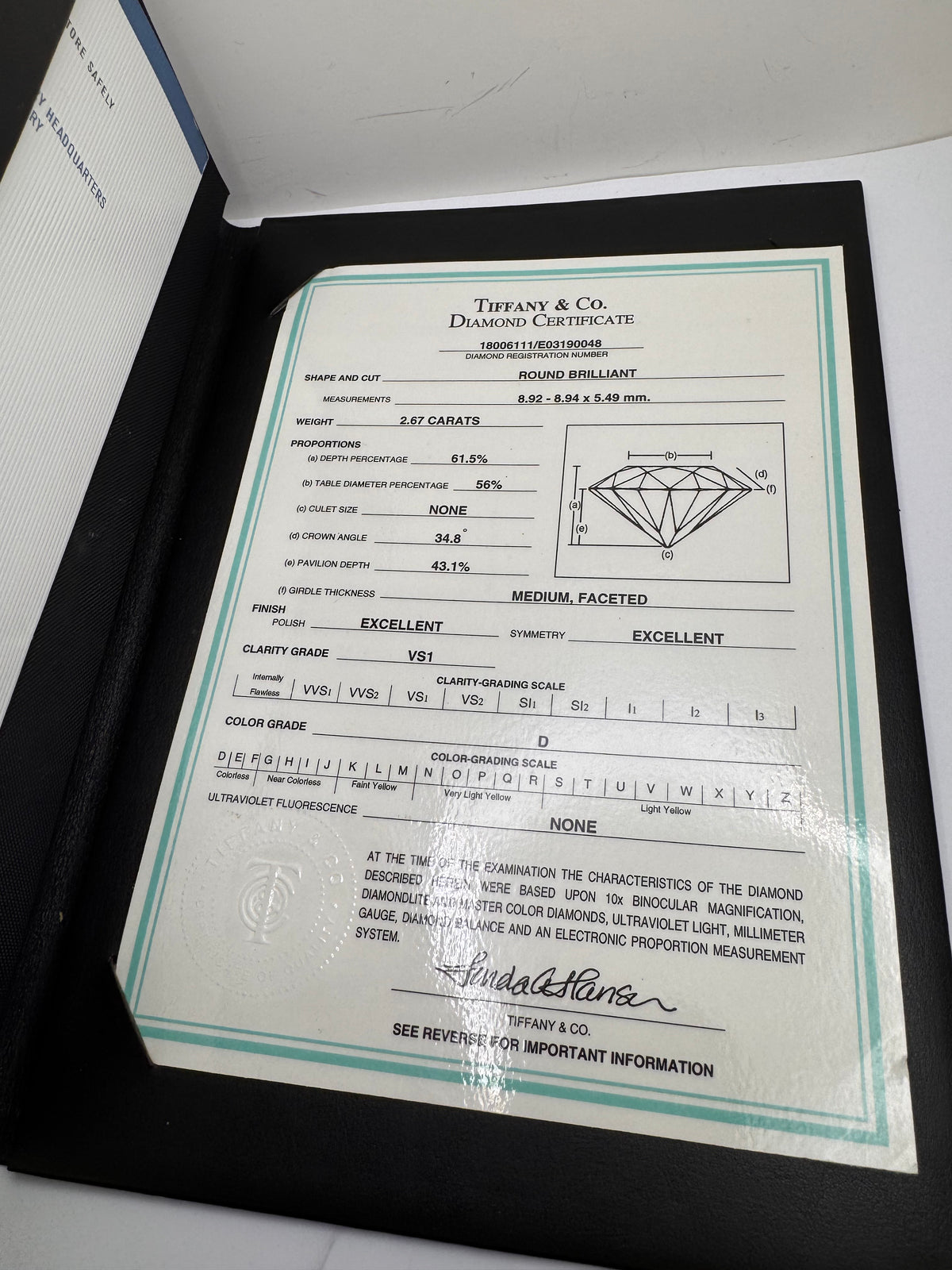 ✨ Tiffany &amp; Co. 2.67 Carat D-VS1 Round Brilliant Diamond Ring 💎