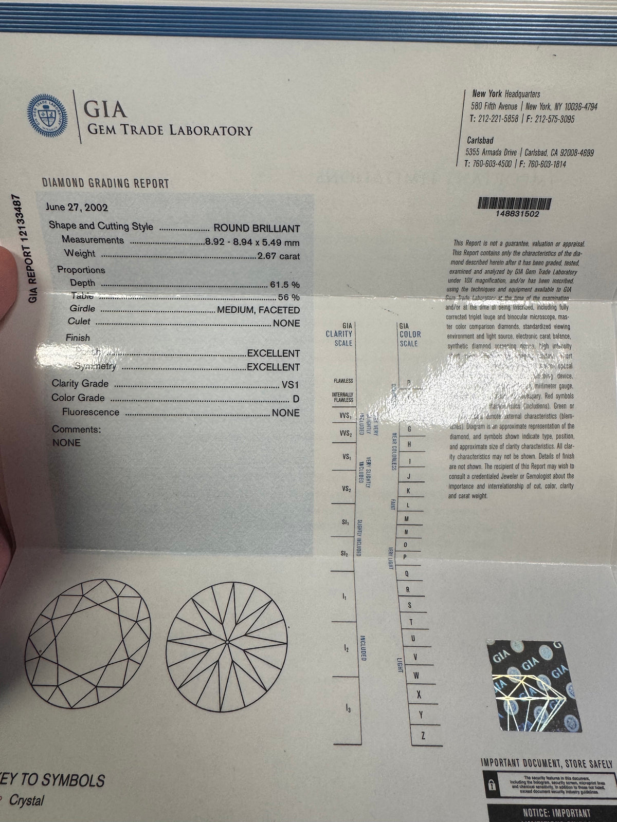 ✨ Tiffany &amp; Co. 2.67 Carat D-VS1 Round Brilliant Diamond Ring 💎