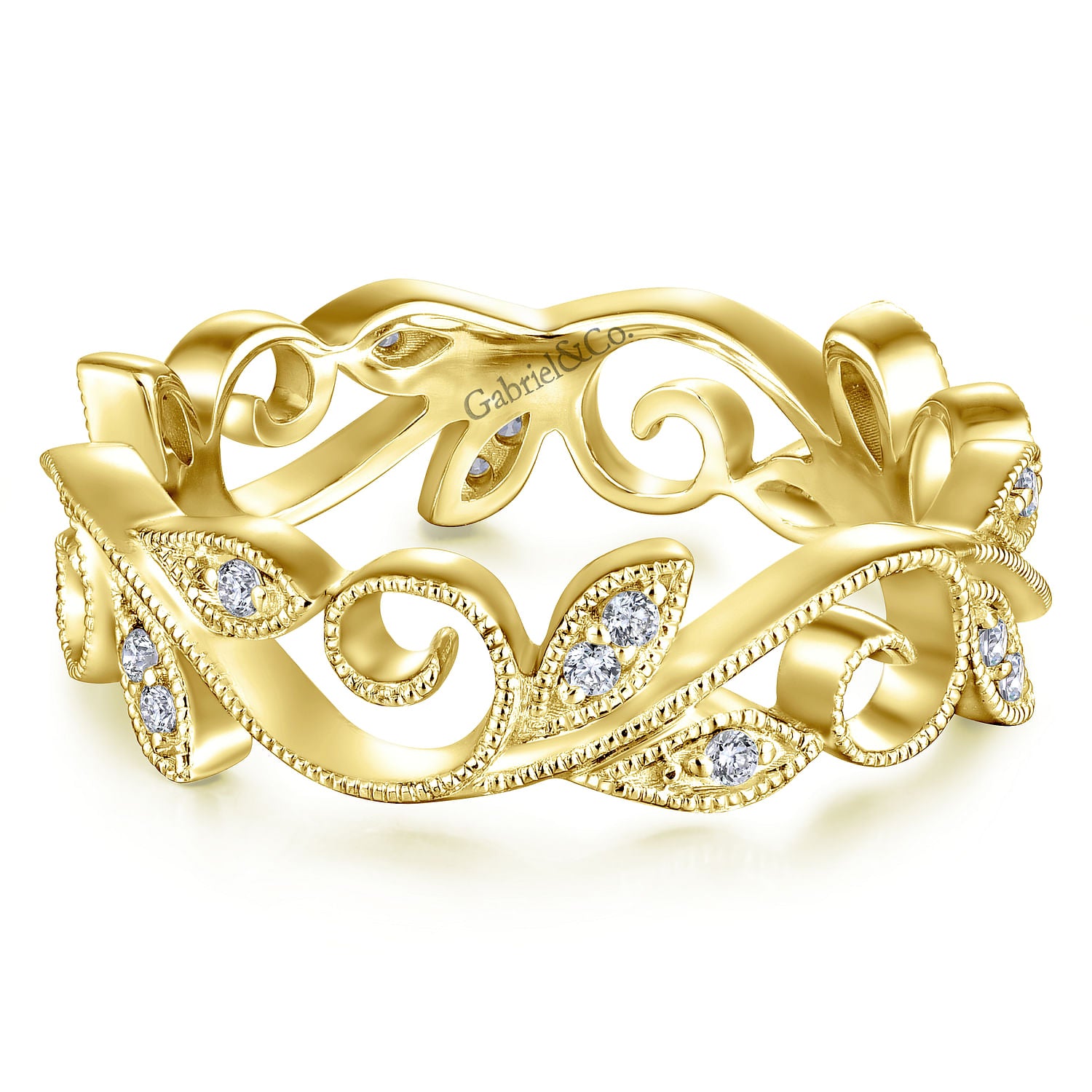 14K Yellow Gold Floral Branch Diamond Eternity Ring