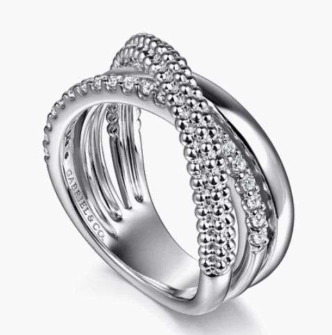 925 Sterling Silver Bujukan White Sapphire Criss Cross Ring