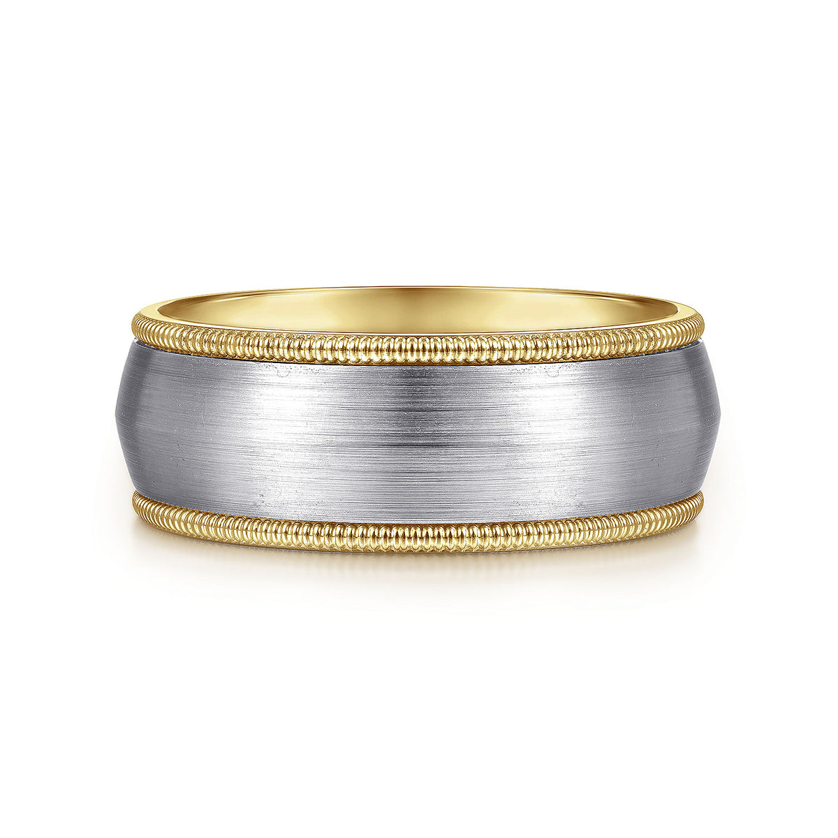 14K White-Yellow Gold 8mm - Two Tone Men&#39;s Wedding Band in Satin Finish