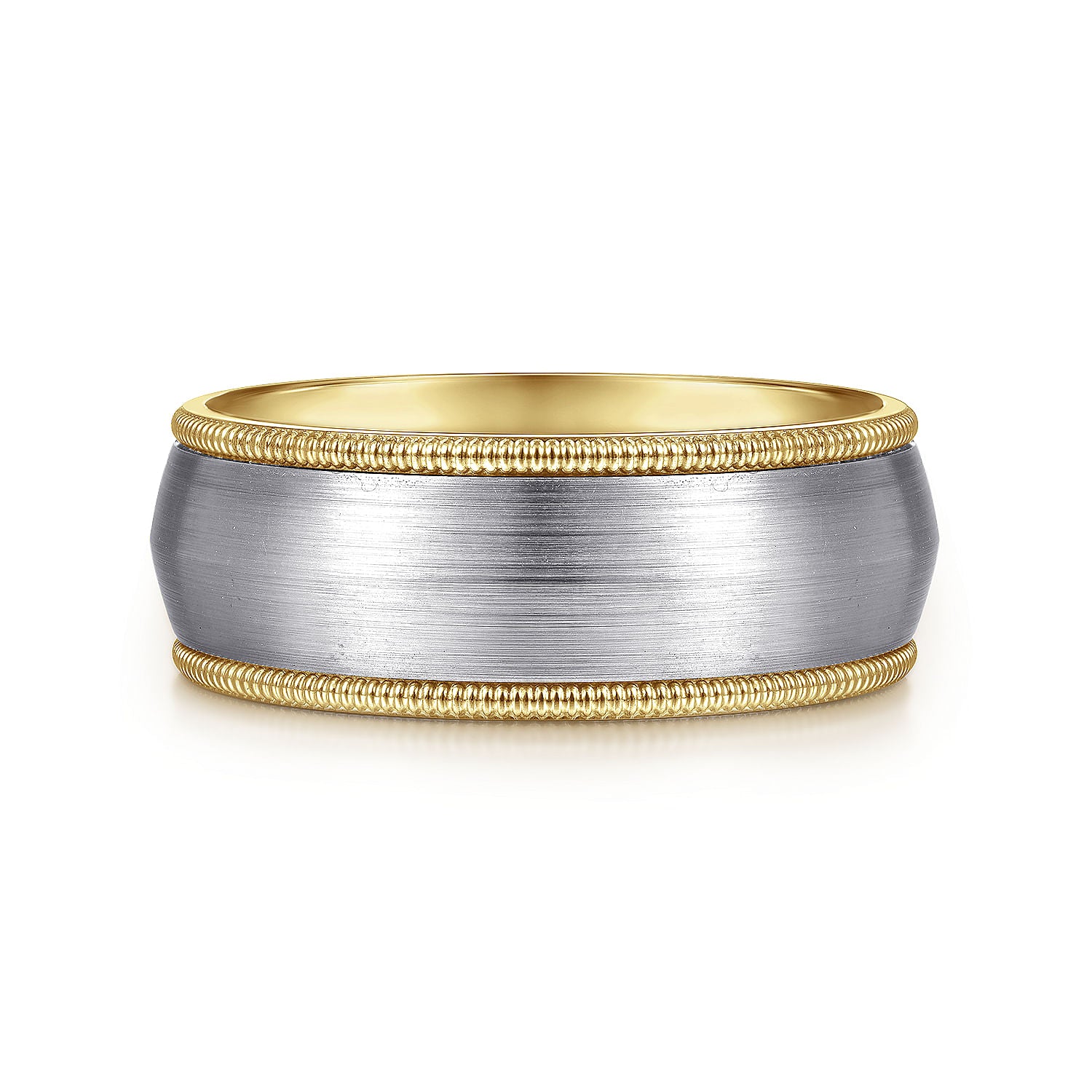 14K White-Yellow Gold 8mm - Two Tone Men's Wedding Band in Satin Finish