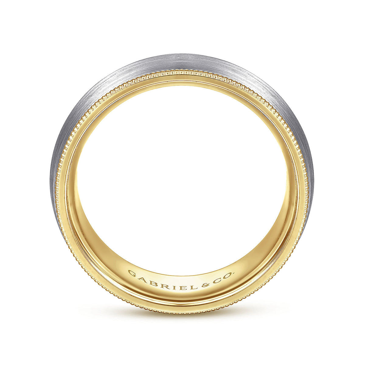 14K White-Yellow Gold 8mm - Two Tone Men&#39;s Wedding Band in Satin Finish
