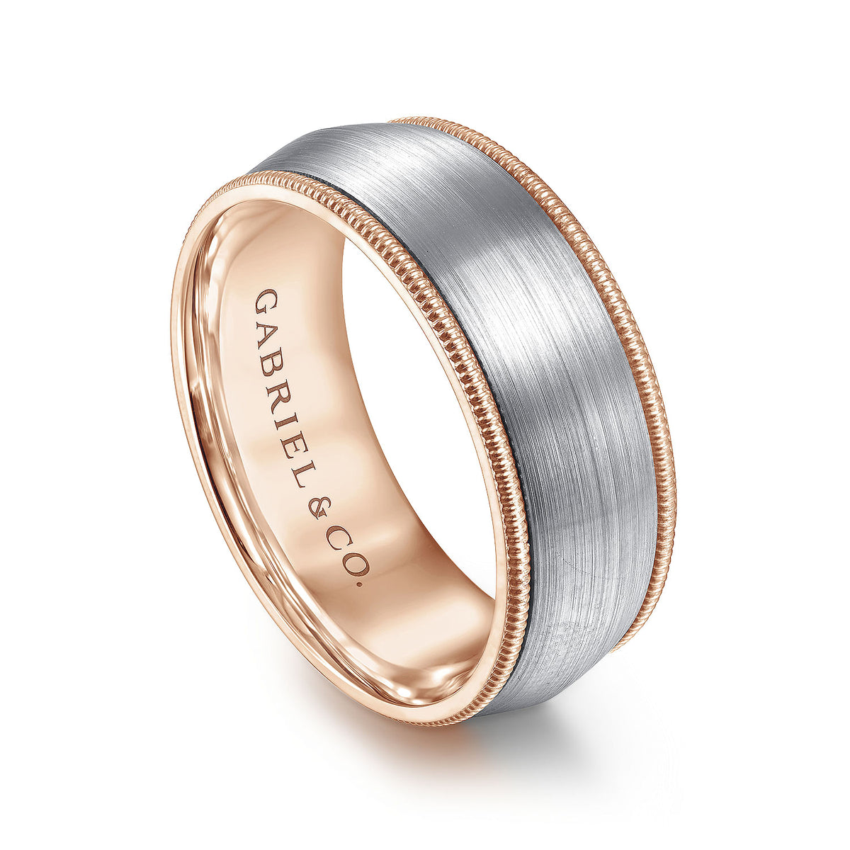 14K White-Rose Gold 8mm - Two Tone Men&#39;s Wedding Band in Satin Finish
