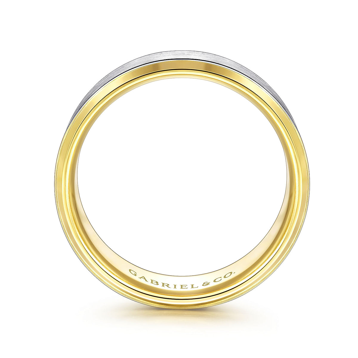 14K White-Yellow Gold 8mm - Two Tone Beveled Edge Men&#39;s Wedding Band in Satin Finish