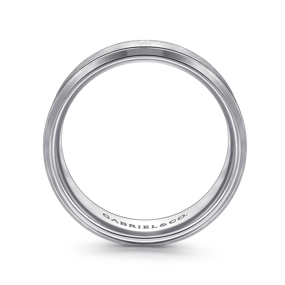 14K White Gold 8mm - Beveled Edge Men&#39;s Wedding Band in Satin Finish