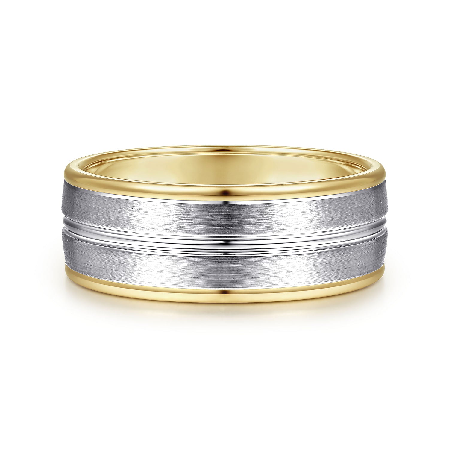 14K White-Yellow Gold 8mm - Two Tone Men's Wedding Band in Satin Finish