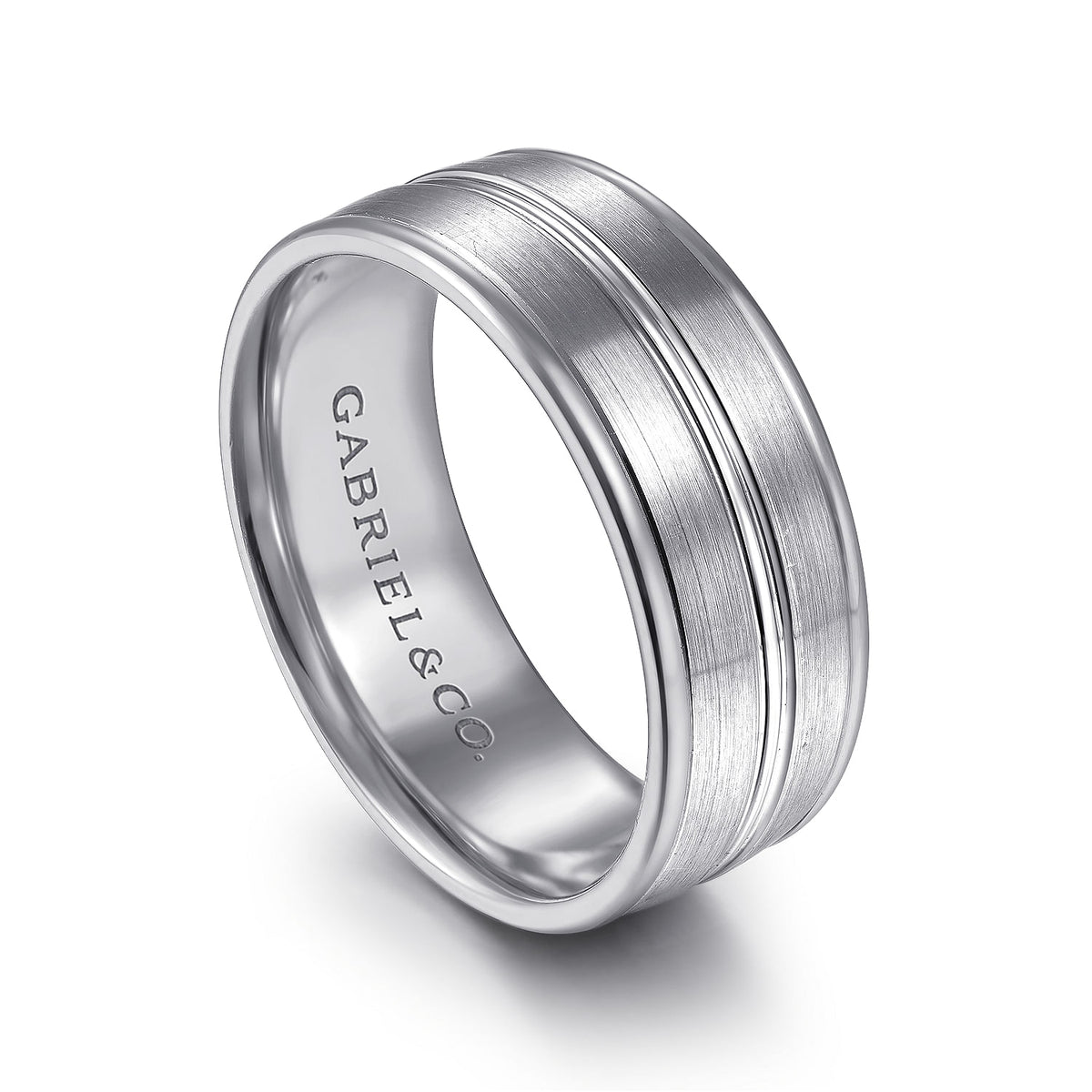 14K White Gold 8mm - Men&#39;s Wedding Band in Satin Finish