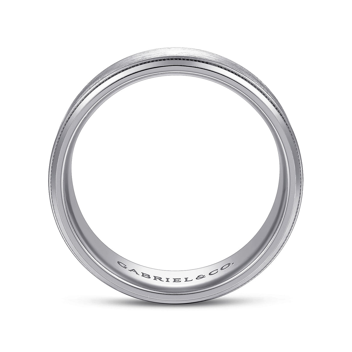 14K White Gold 8mm - Beveled Edge Men&#39;s Wedding Band in Satin Finish