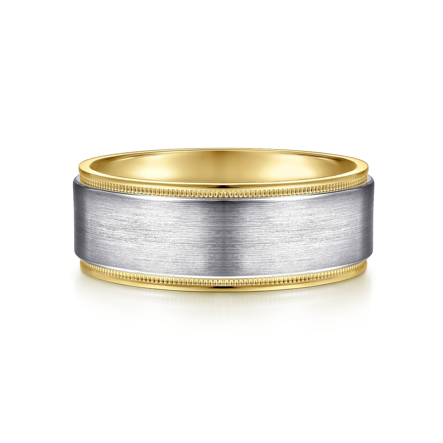 14K White-Yellow Gold 8mm - Two Tone Men's Wedding Band in Satin Finish