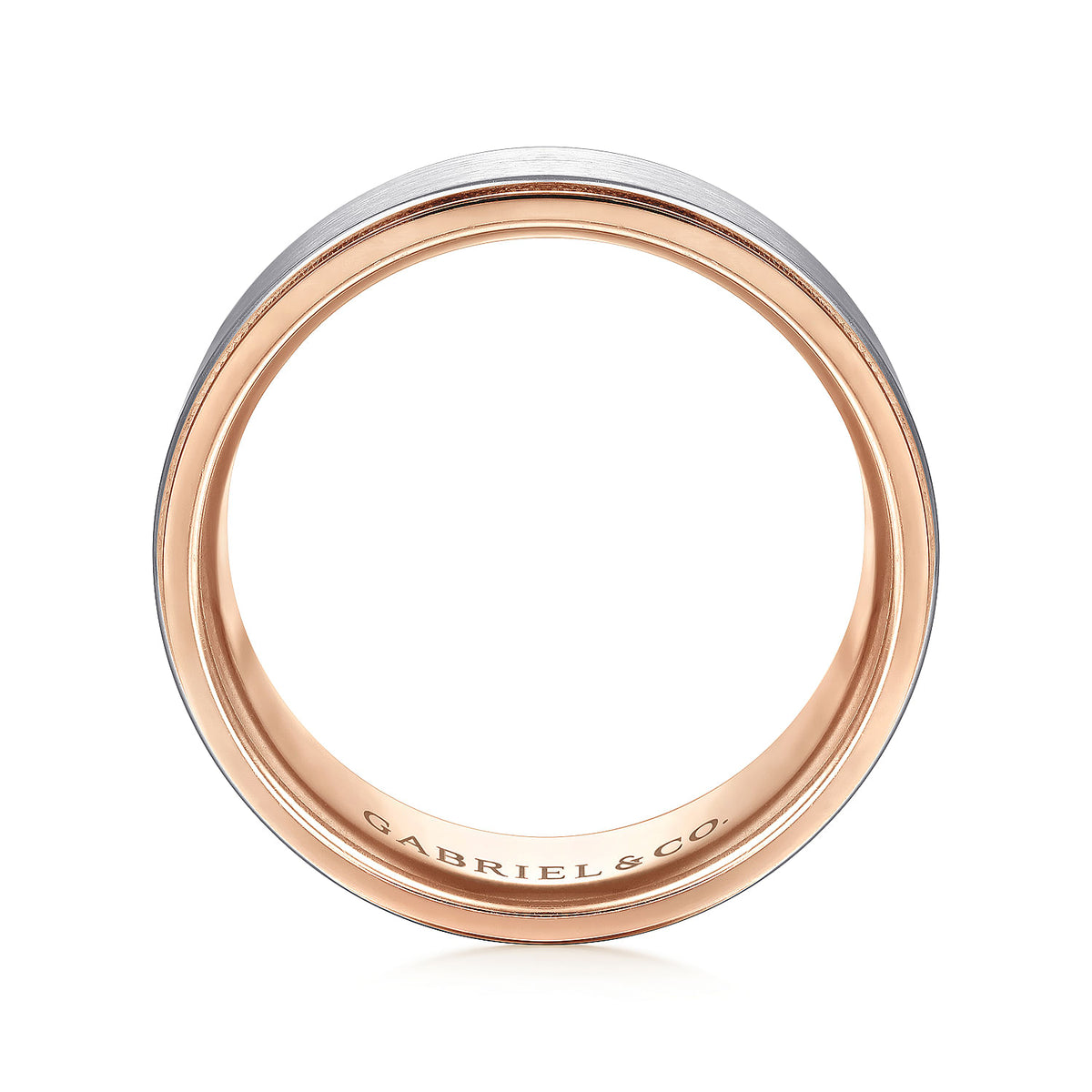 14K White-Yellow Gold 8mm - Two Tone Men&#39;s Wedding Band in Satin Finish