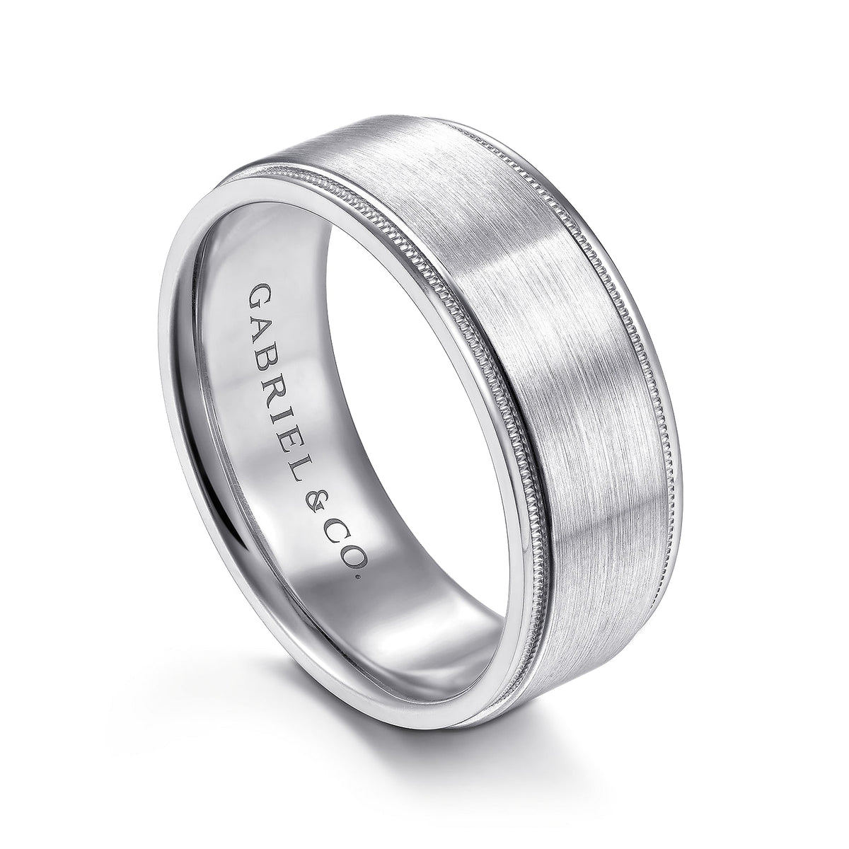 14K White Gold 8mm - Men&#39;s Wedding Band in Satin Finish