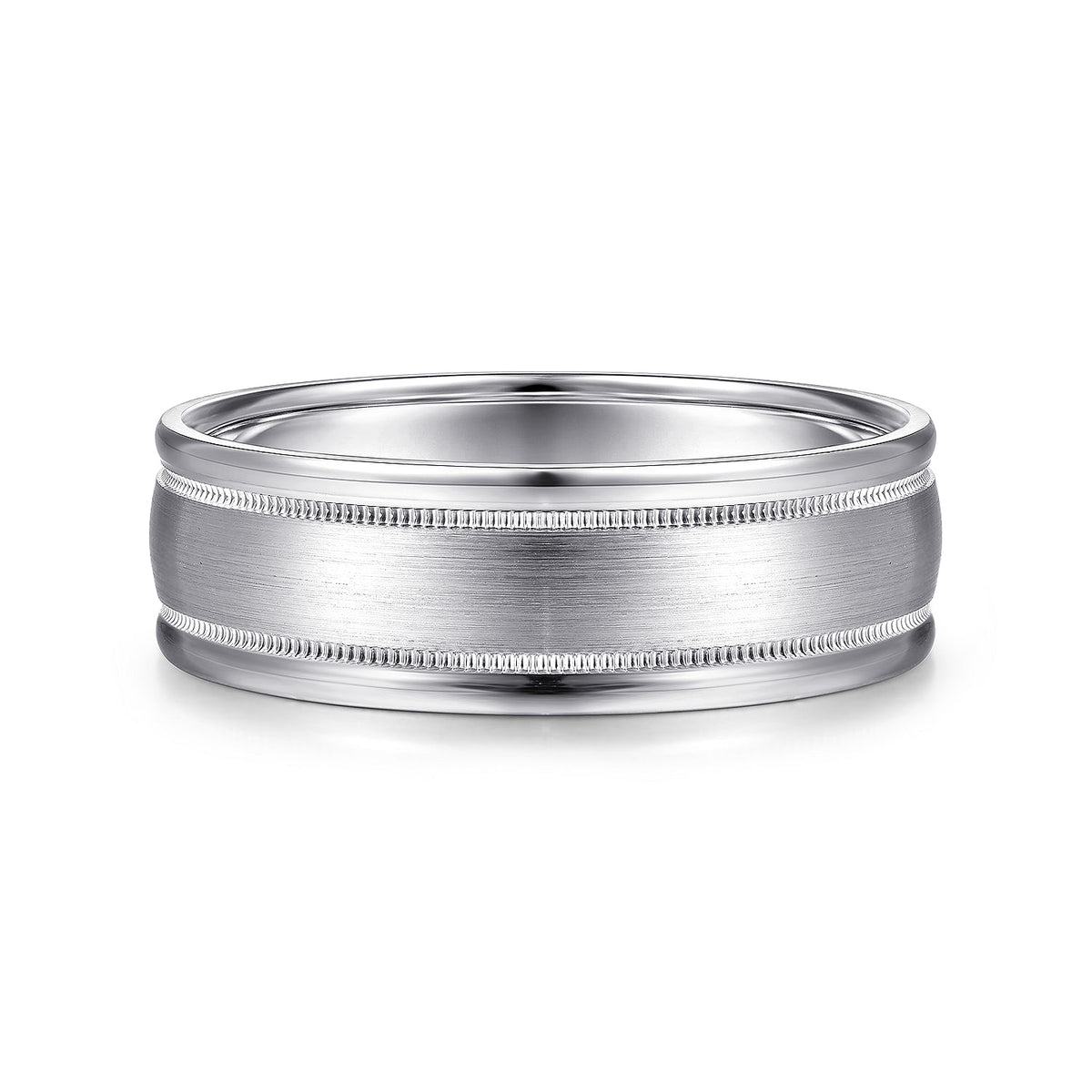 14K White Gold 7mm - Men&#39;s Wedding Band in Satin Finish