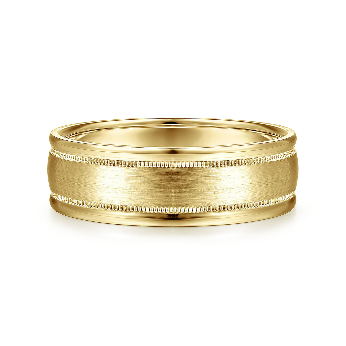 14K Yellow Gold 7mm - Men&#39;s Wedding Band in Satin Finish