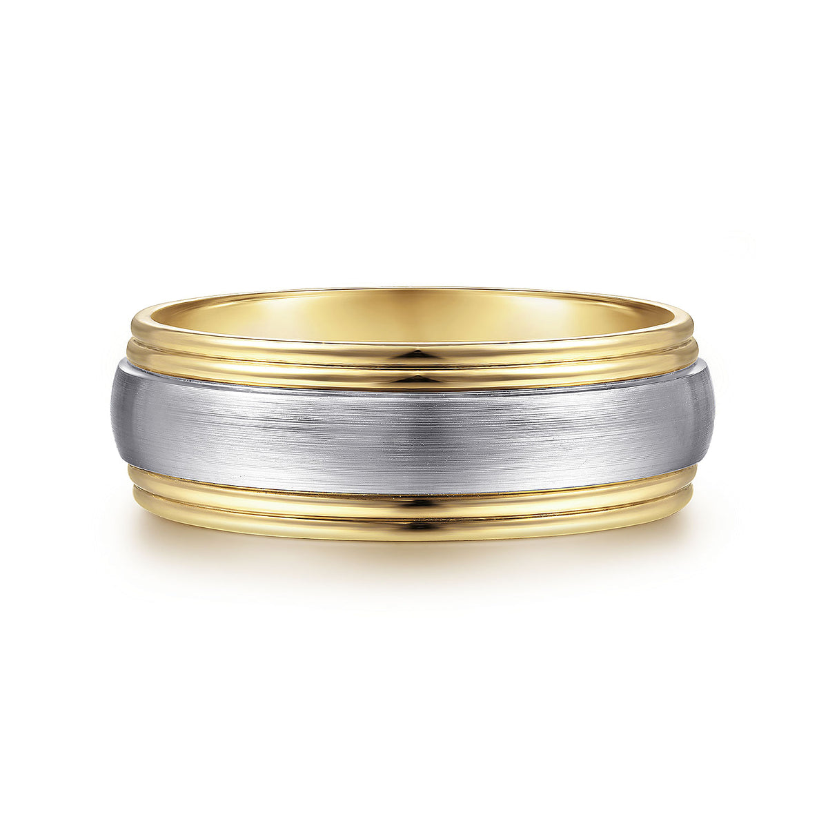 14K White-Yellow Gold 8mm - Two Tone Men&#39;s Wedding Band in Satin Finish