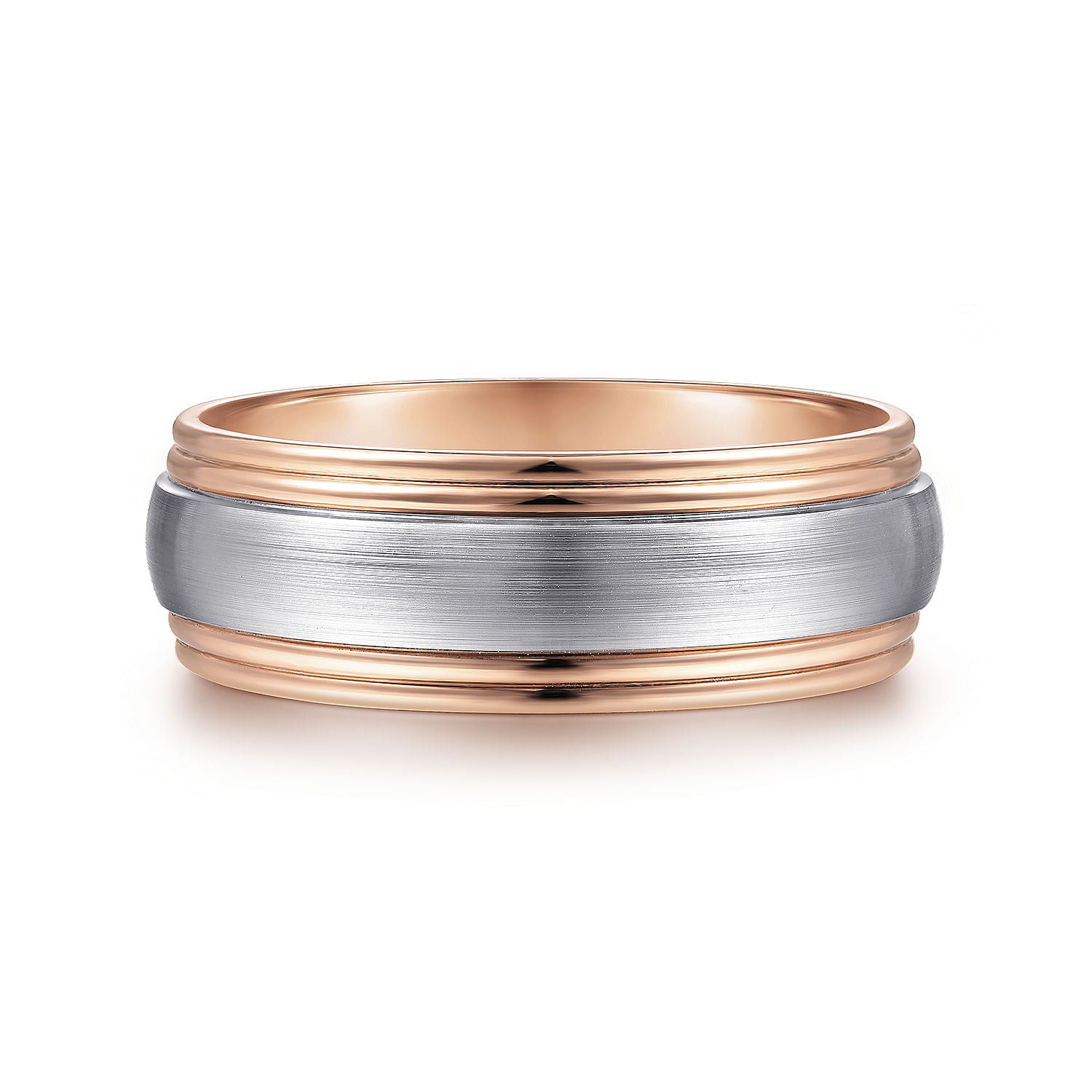 14K White-Rose Gold 8mm - Two Tone Men's Wedding Band in Satin Finish